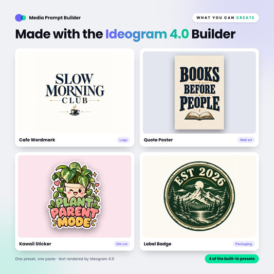 Example images created with the Ideogram 4.0 Prompt Builder