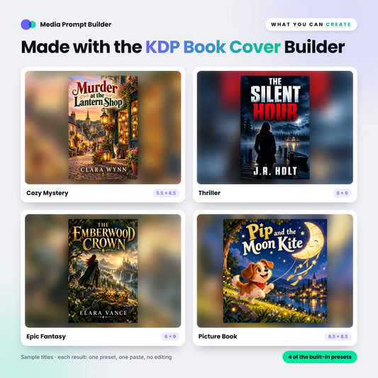 Example images created with the KDP Book Cover Prompt Builder