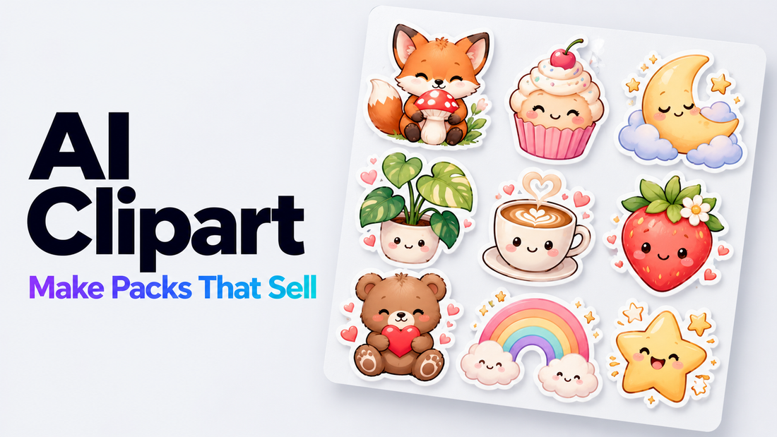 Matching AI clipart and sticker pack for Etsy