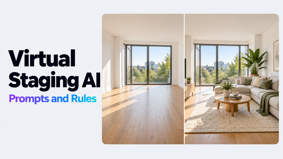 Before and after virtual staging of an empty living room with AI