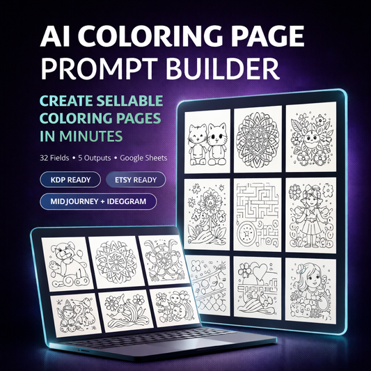 AI Coloring Page Prompt Builder for Amazon KDP, MidJourney & Ideogram