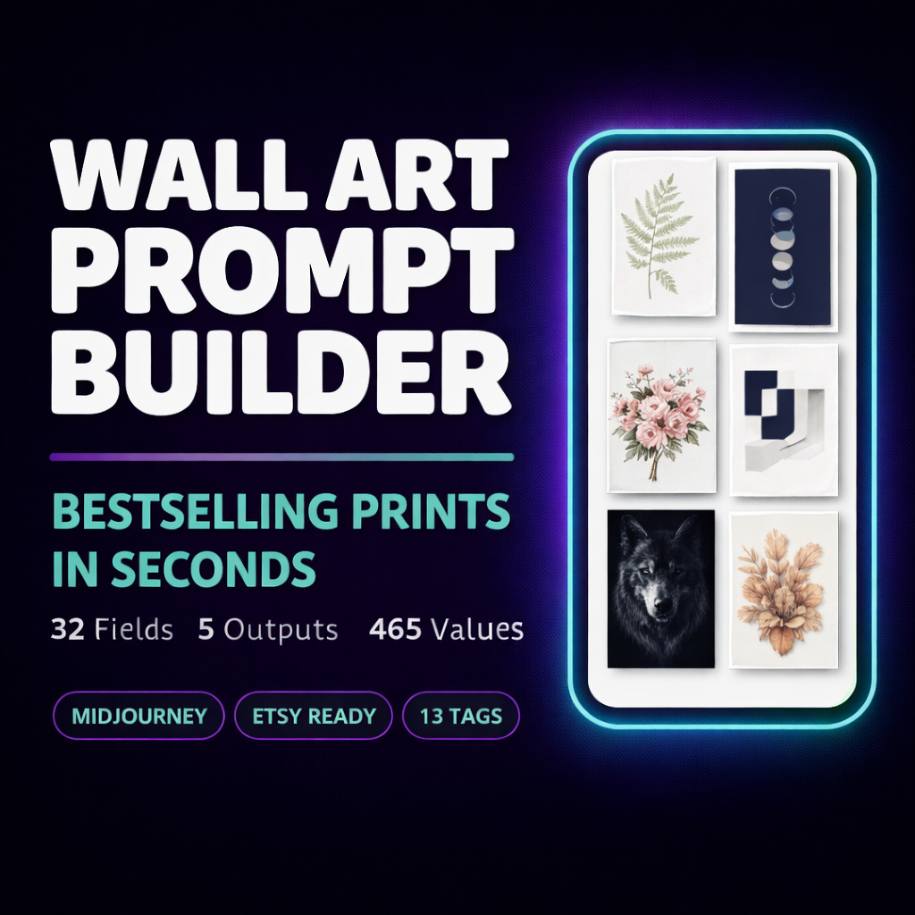 AI Wall Art Prompt Builder for Etsy, Printable Art & MidJourney
