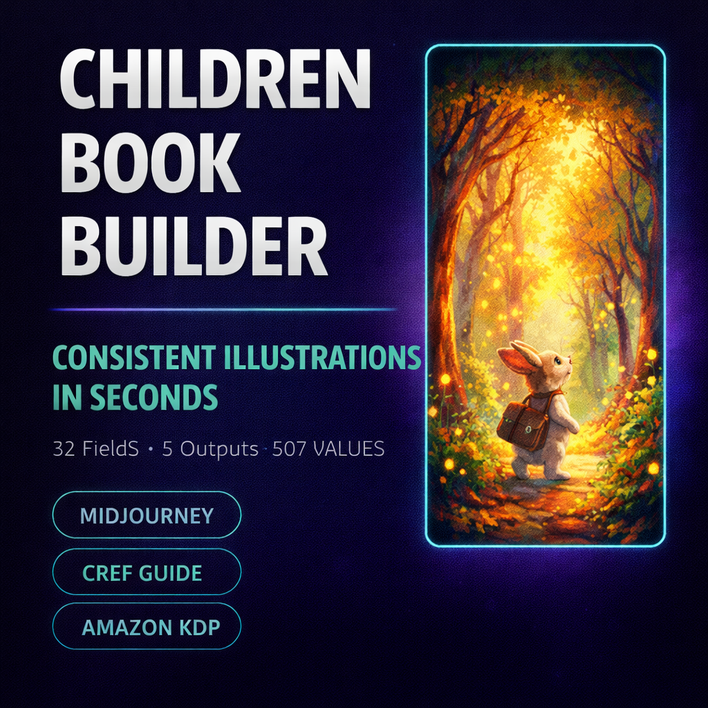 AI Children’s Book Illustration Prompt Builder with CREF for MidJourney & Ideogram
