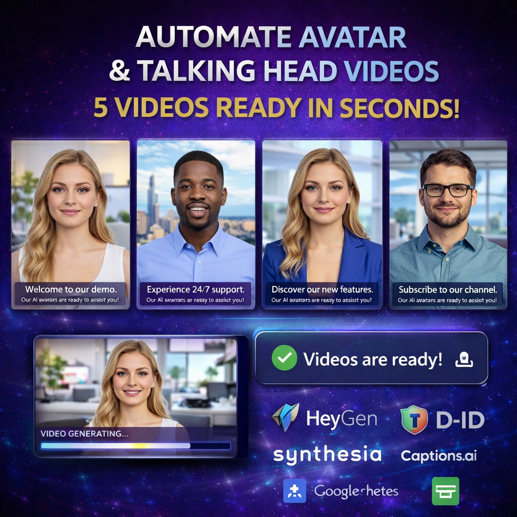 AI Avatar & Talking Head Video Builder for HeyGen, D-ID, Synthesia & UGC Ads