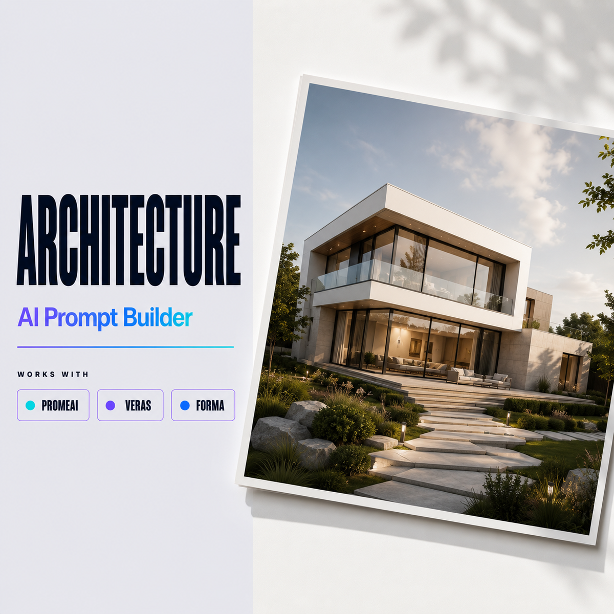 Architecture Prompt Builder cover image with PromeAI and Veras render examples