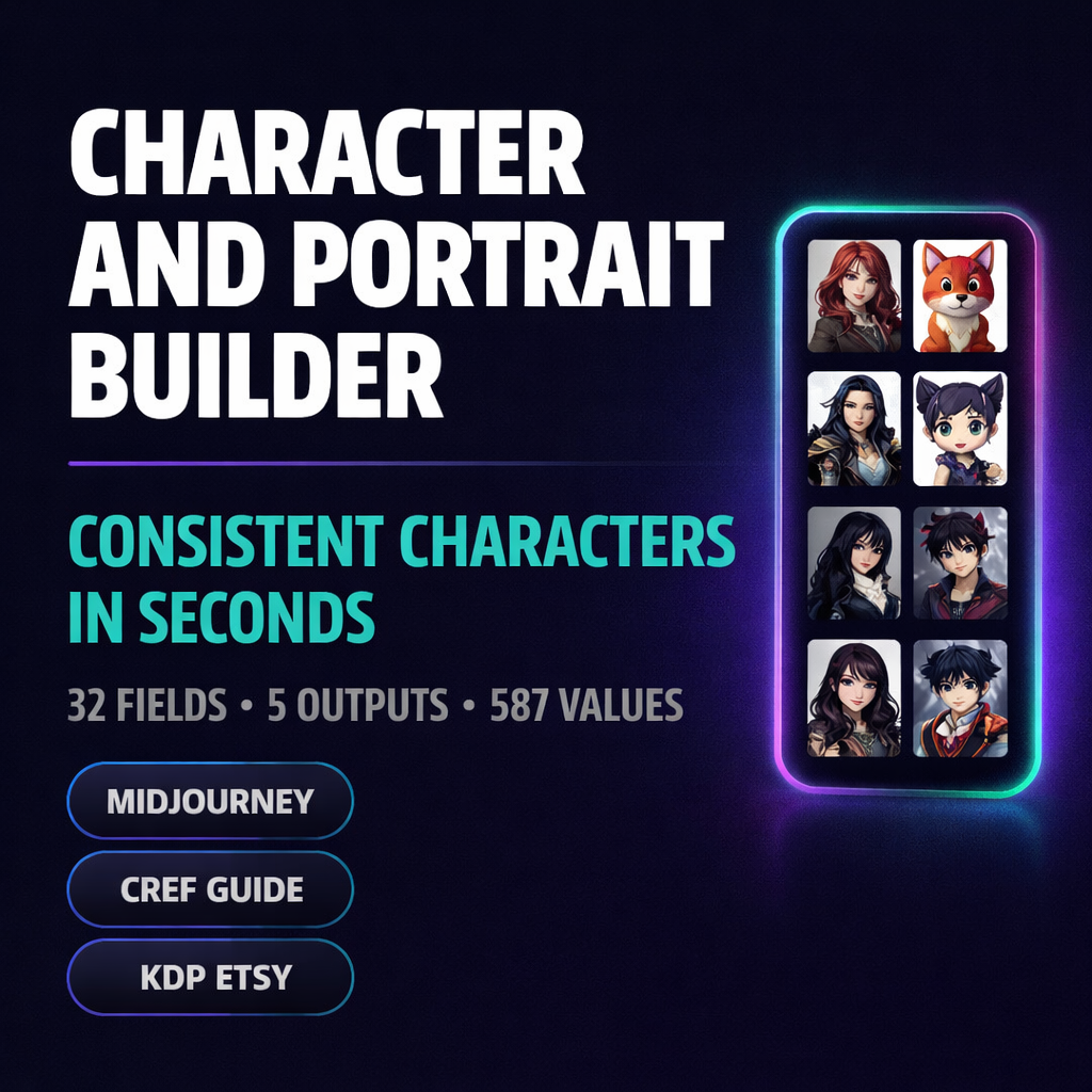 AI Character Prompt Builder with CREF for MidJourney, Ideogram & Character Design