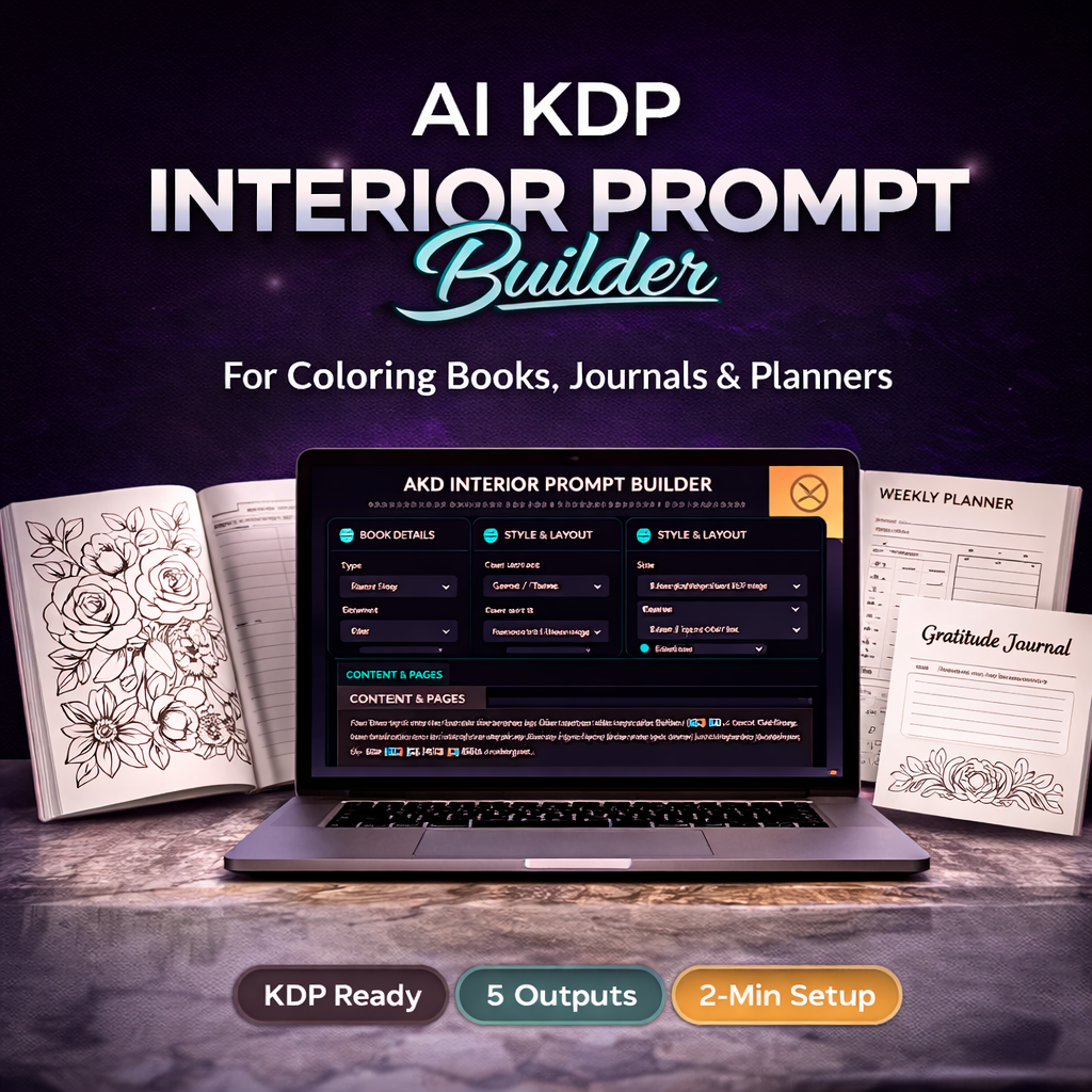 AI KDP Interior Prompt Builder for Coloring Books, Journals, Planners & Low Content Books