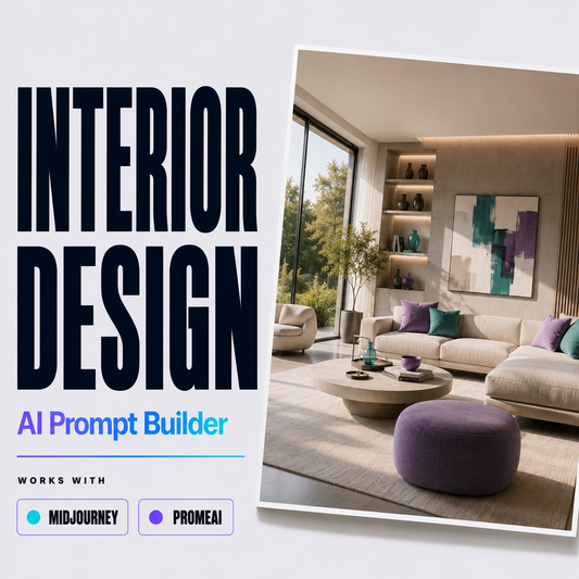 Interior Design Prompt Builder cover image with styled room render examples