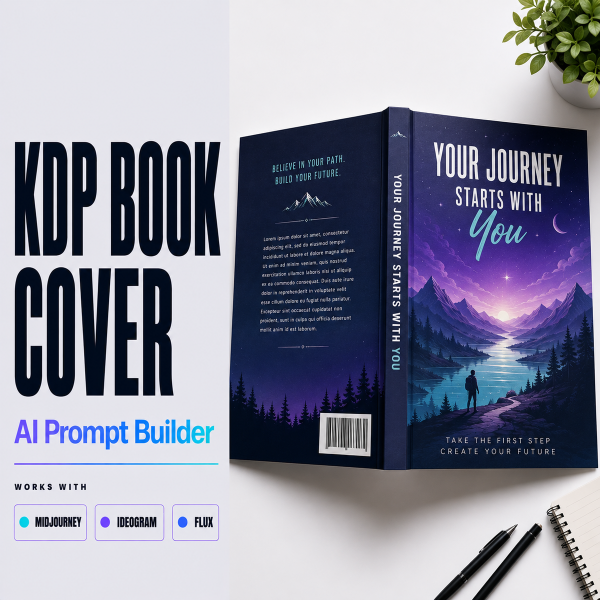 KDP Book Cover Prompt Builder cover image showing front, spine and wrap layout