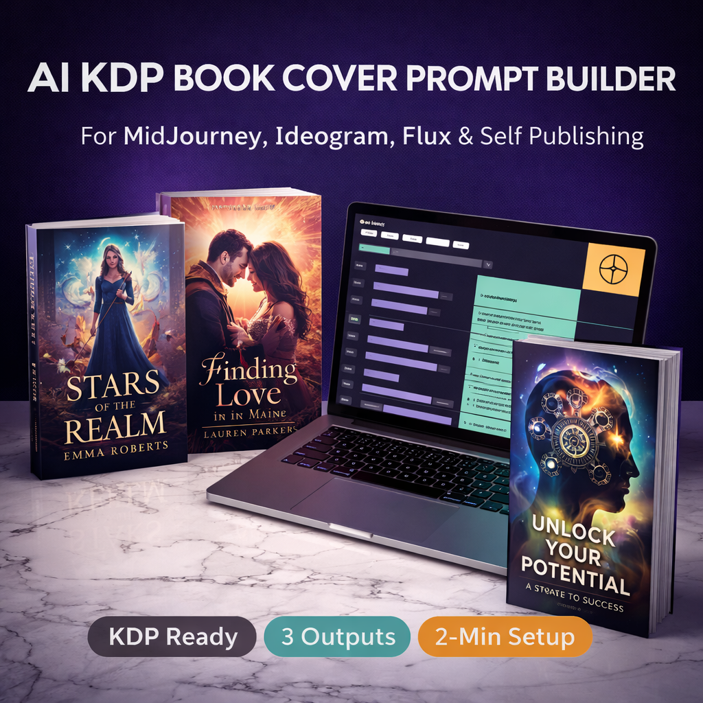 AI KDP Book Cover Prompt Builder for MidJourney, Ideogram, Flux & Self Publishing