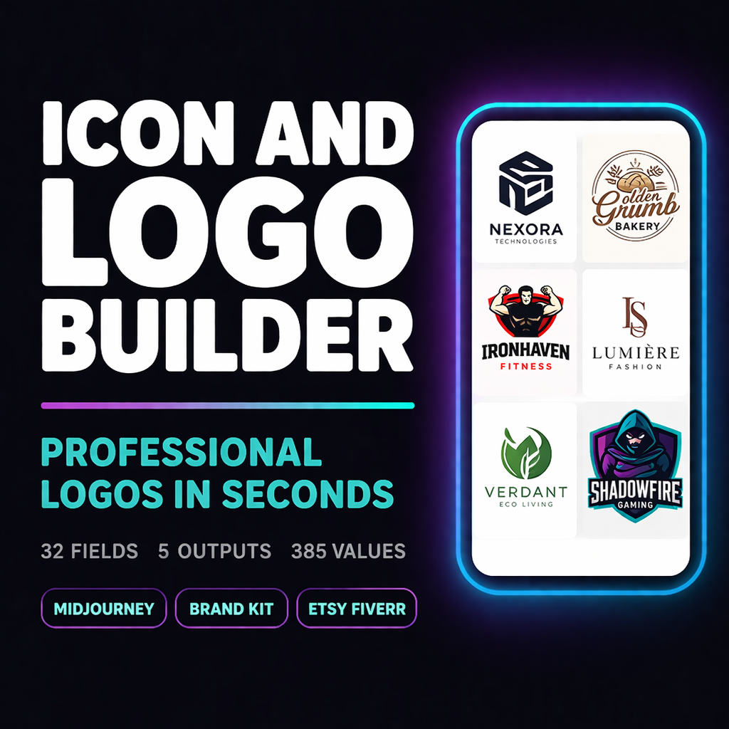 AI Logo & Icon Prompt Builder for MidJourney, Ideogram & Brand Identity Design