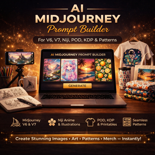 AI MidJourney Prompt Builder for V6.1, V7, Niji, Patterns, POD & KDP