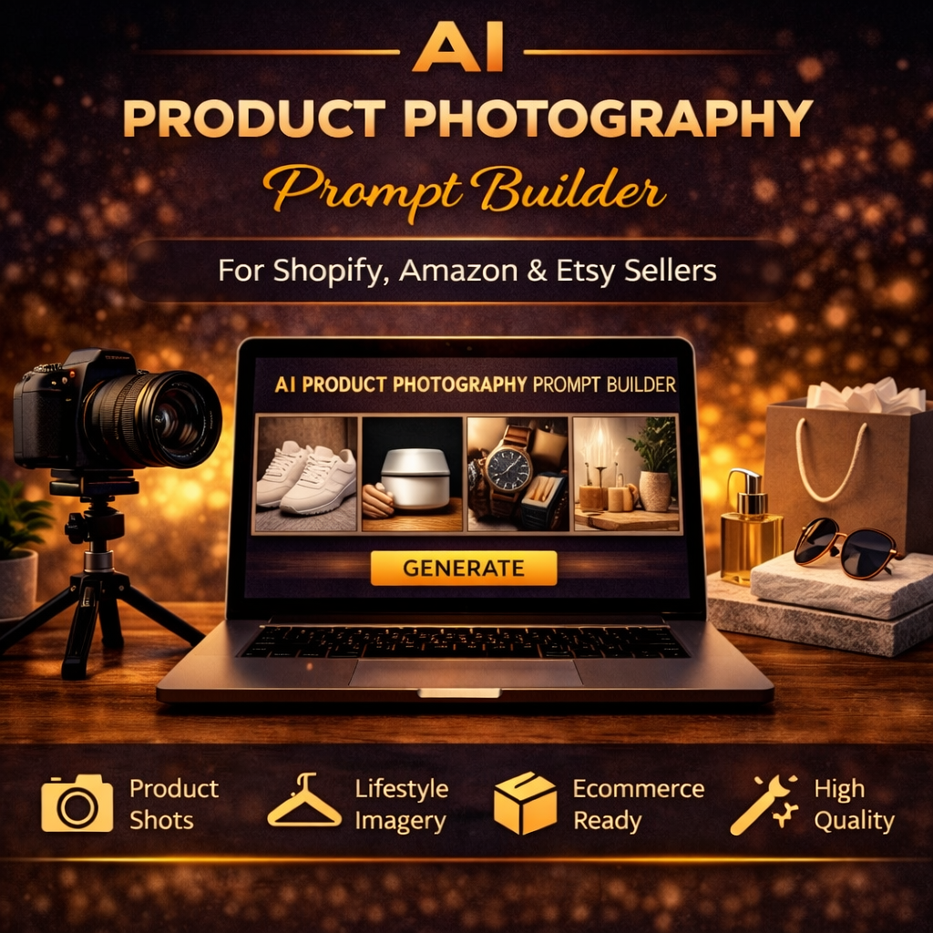 AI Product Photography Prompt Builder for Shopify, Amazon, Etsy & Social Media