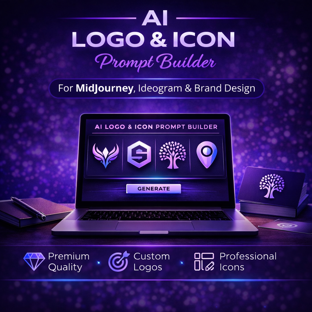 AI Logo & Icon Prompt Builder for MidJourney, Ideogram & Brand Identity Design