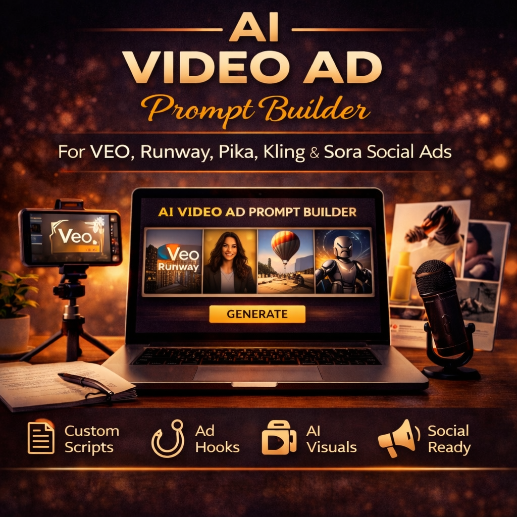 AI Video Ad Prompt Builder for VEO 3, Runway, Pika, Kling, Sora & Social Media Ads