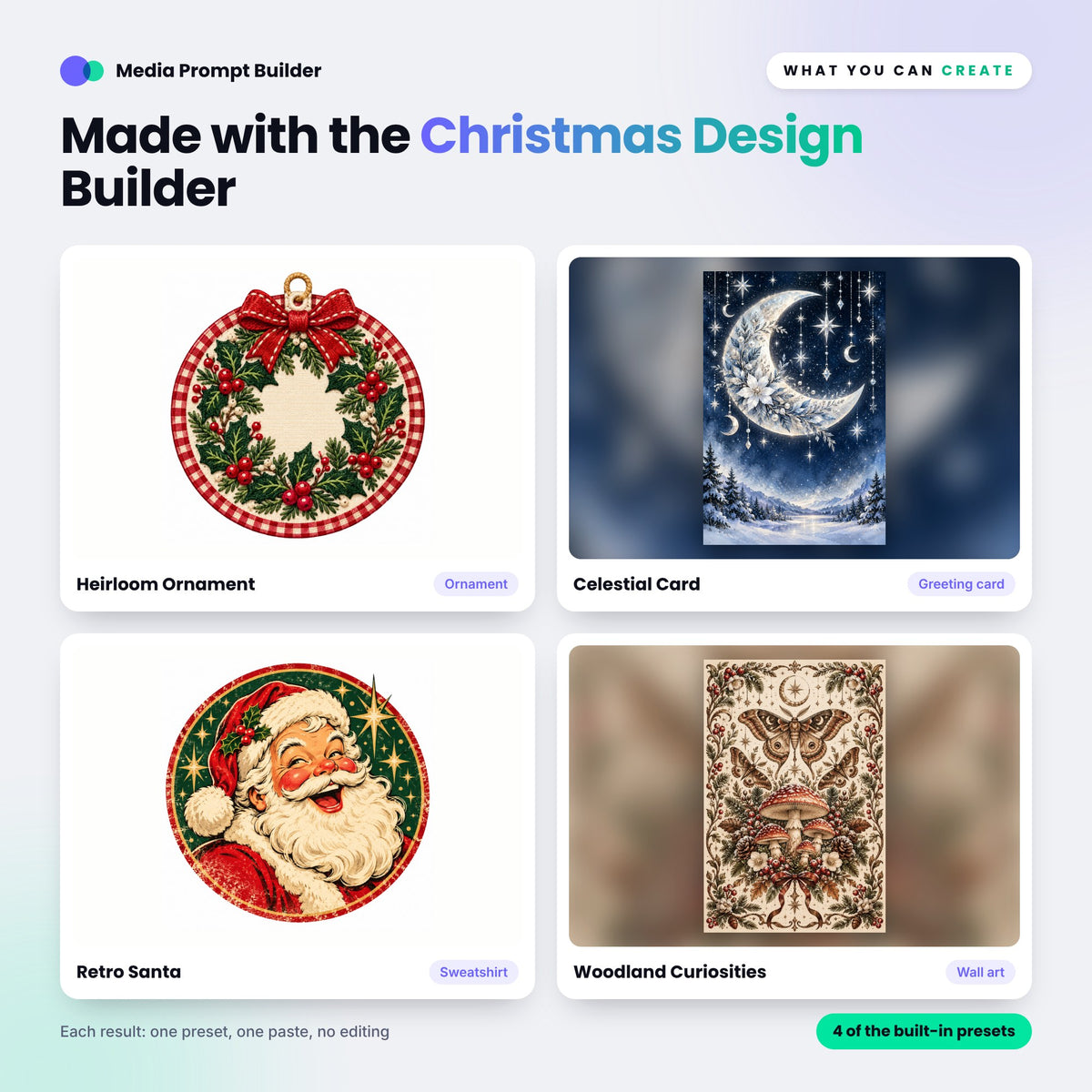 Example images created with the Christmas Design Prompt Builder