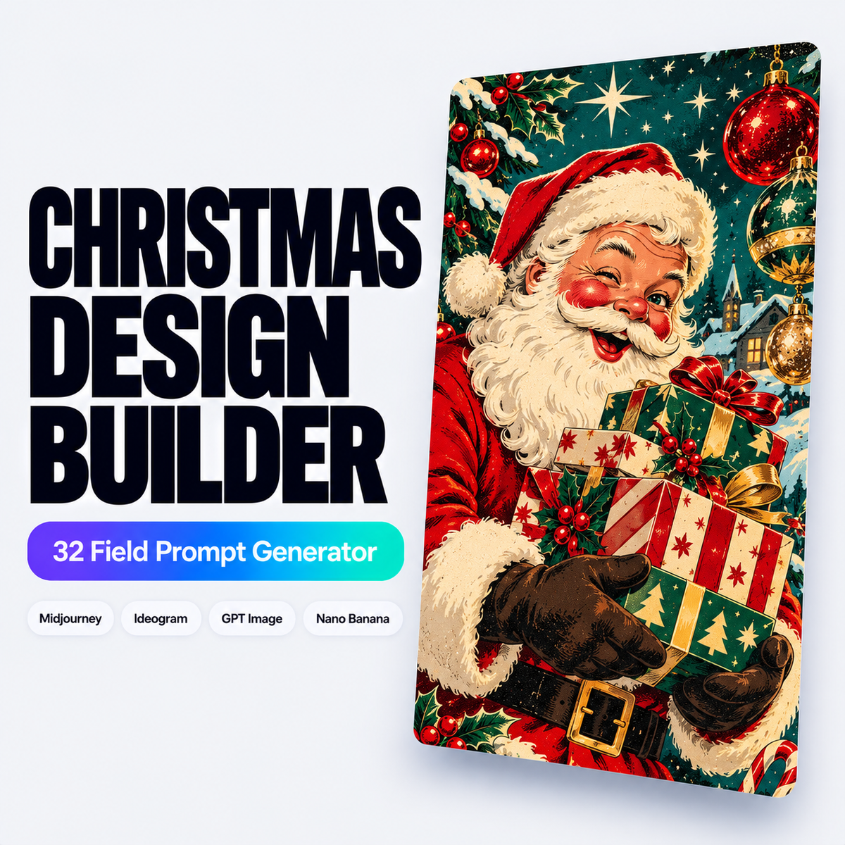 Christmas Design Prompt Builder for ornaments, cards, mug wraps and POD gifts