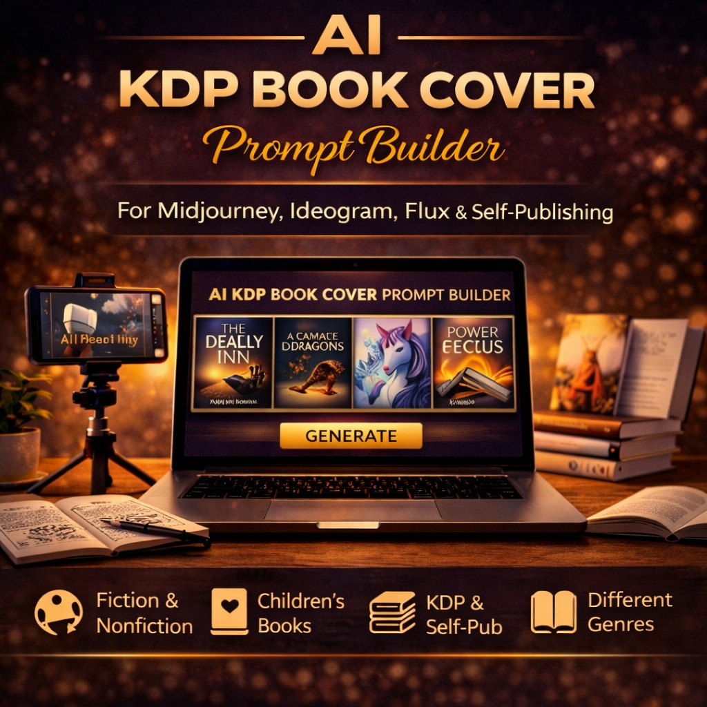 AI KDP Book Cover Prompt Builder Google Sheets template for self publishing on Amazon KDP