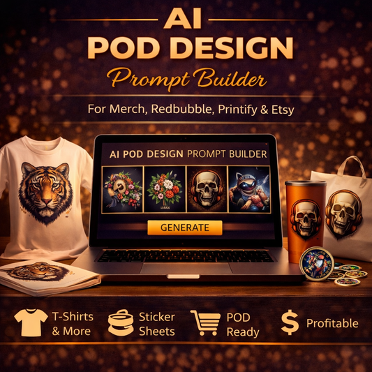 AI POD Design Prompt Builder for Merch by Amazon, Redbubble, Printify & Etsy