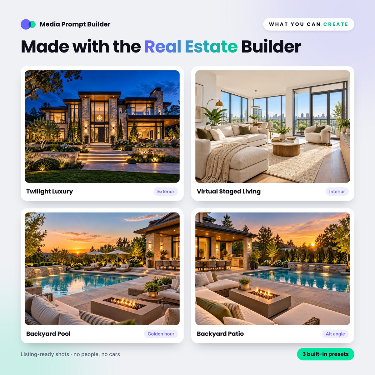 Example images created with the Real Estate Prompt Builder