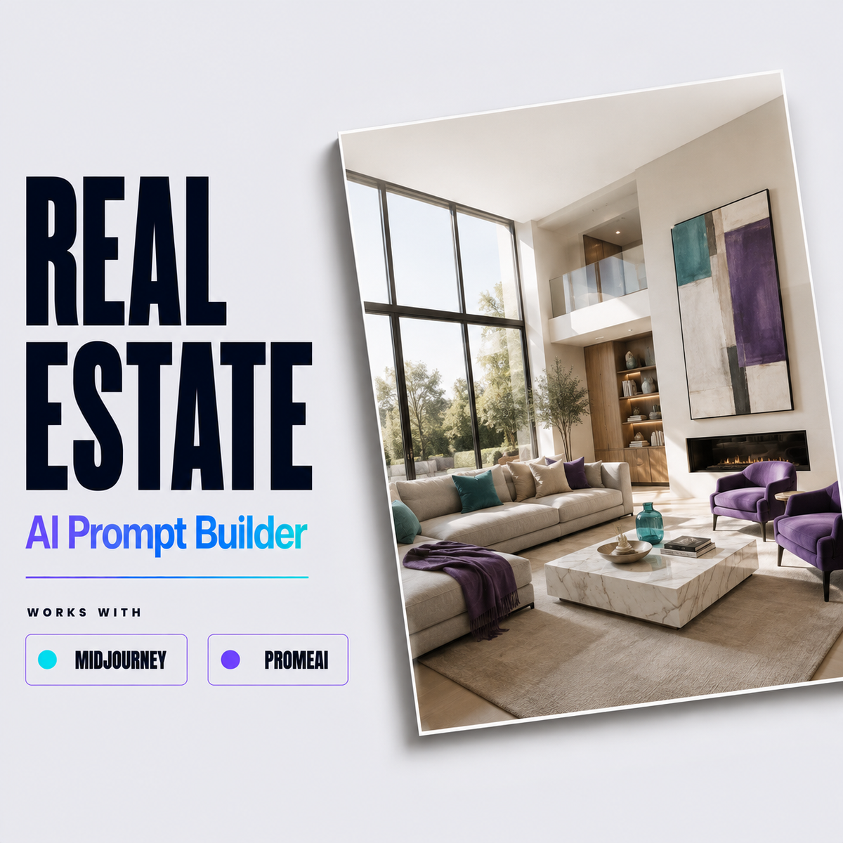 Real Estate Prompt Builder cover image showing virtually staged listing photos